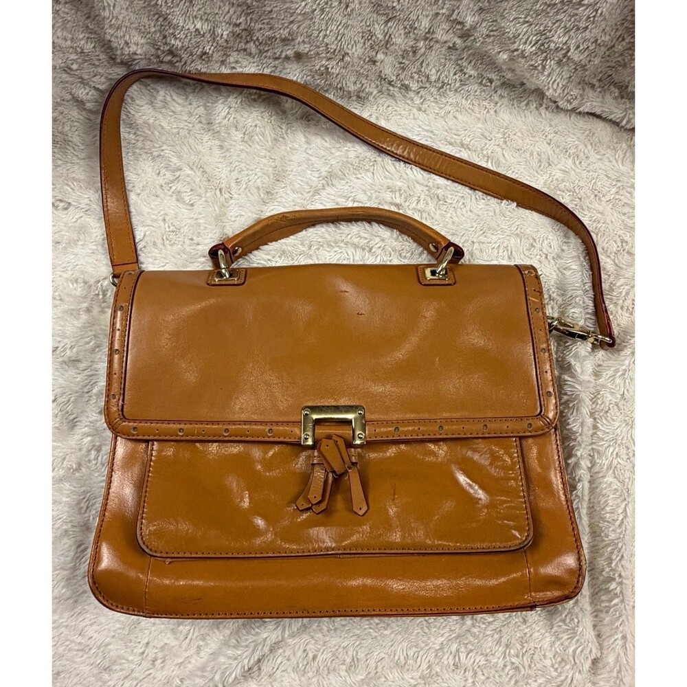 Antonio Melani Brown Satchel Top Handle Detachable Crossbody Strap Leather